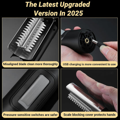 Electric Fish Scaler, Fish Scale Remover with Stainless Steel Roller Blade, Built-In Rechargeable Battery, Professional Fish Descaler Tool for Chef and Home Cooks Fish Cleaning Tools
