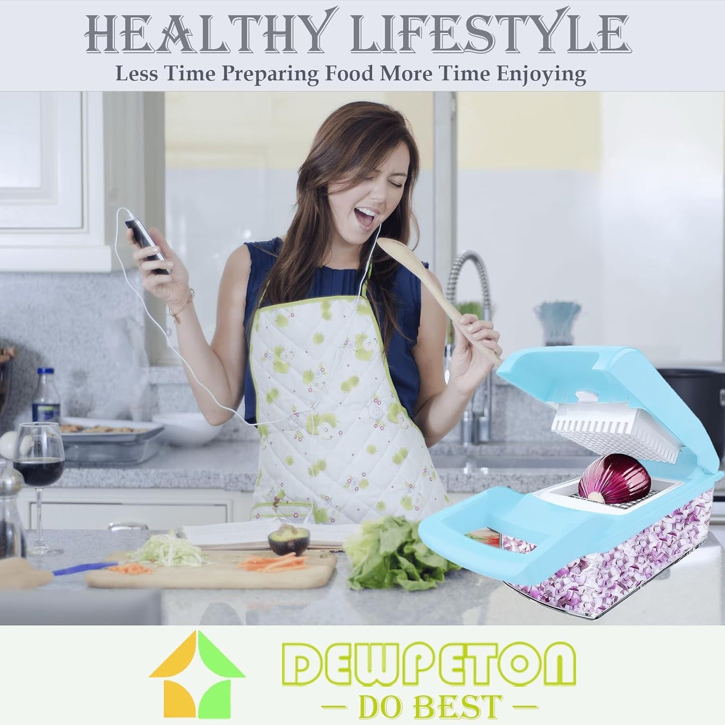 Vegetable Chopper Dicer with Container | Cheese Grater Mandoline Slicer Cabbage Shredder French Fry Cutter Stainless Steel for Veggie Onion Potato Fruit Food, Manual Hand Cooking Gadget for Kitchen