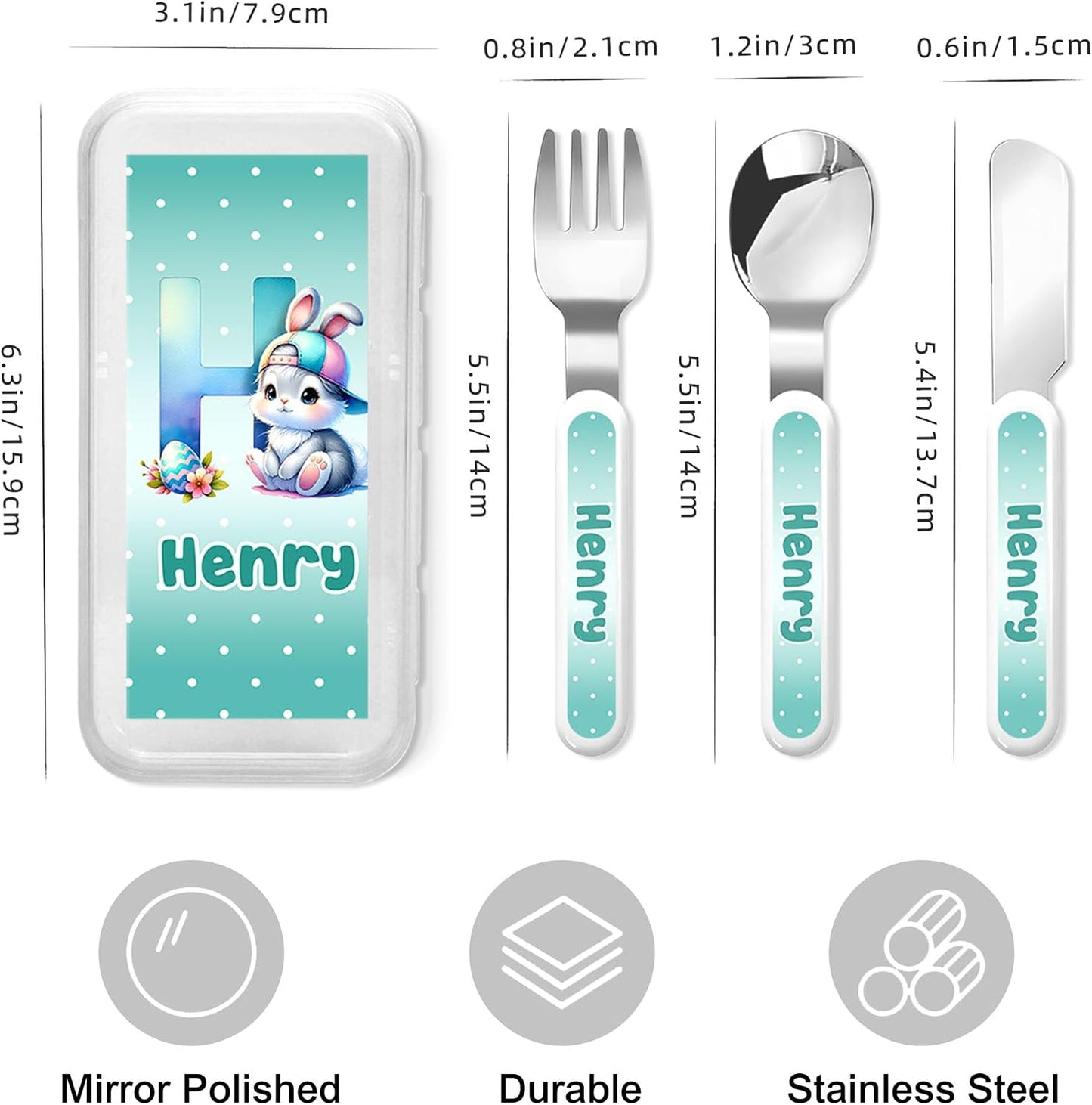 Personalized Stainless Steel Kids Utensils Set Custom Name on Kids Forks Knife and Spoons for 3 Pcs Kid Cutlery Set with Case (Truck)