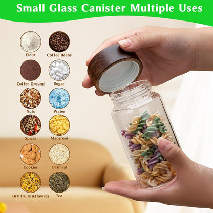 6 pc Glass Spice jars Glass Jars with Screw Lid 5 oz Acacia Wood Glass Herb Sugar Coffee Bean Ground Container Food Storage Canister for Candy Pantry Tea Seasoning Meal Prep Snack (6*150ml(5oz))