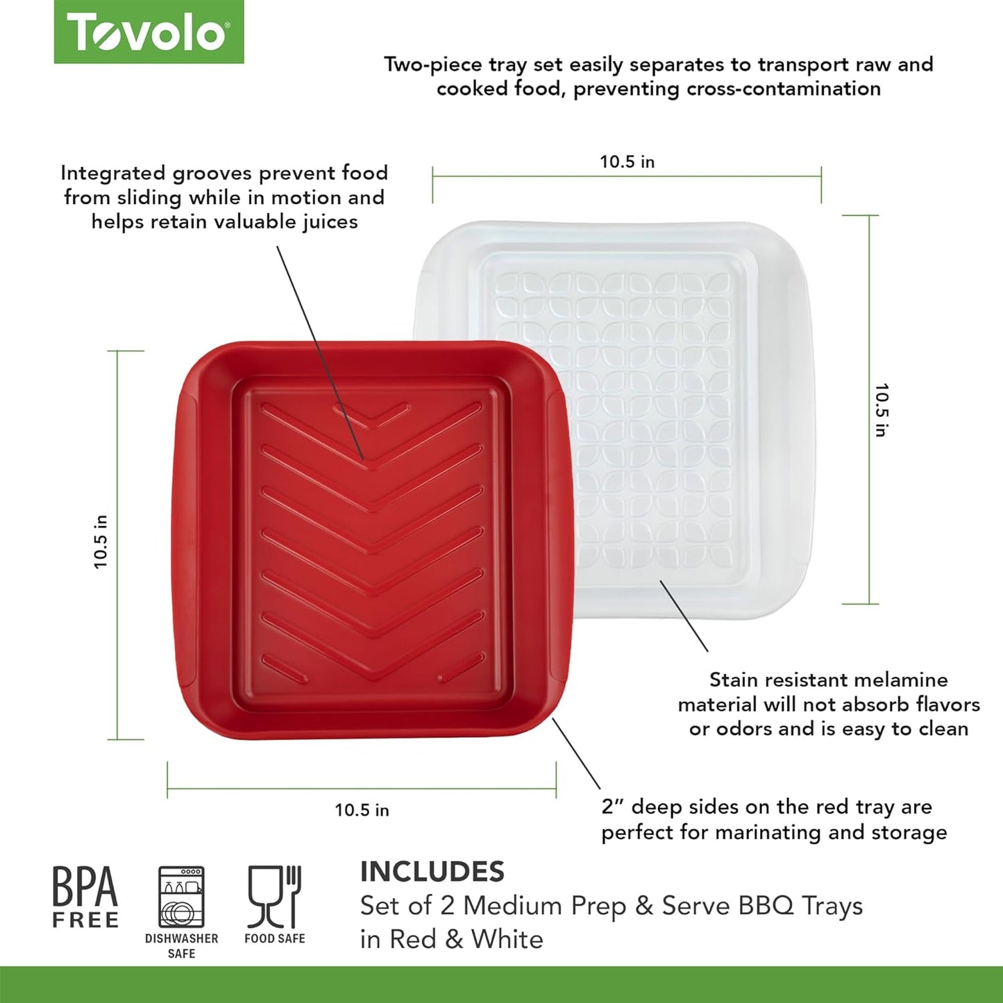 Tovolo Meat Marinating Container with Lid 2 Piece Small BBQ Prep Tub for Grilling Steak Veggies Burgers, Dishwasher Safe BBQ Marinade Container with Cover for Thawing Prepping or Serving 10.5 Inches