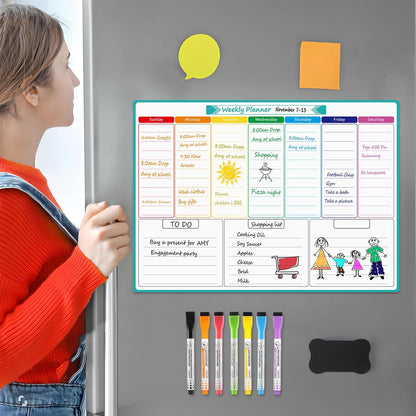 MaxGear Black Weekly Dry Erase Board,16"x12" Magnetic Whiteboard Meal Planner Blackboard for Fridge, Chalkboard Calendar Menu Planning Board Notepad for Kitchen with 7 Markers and 1 Eraser