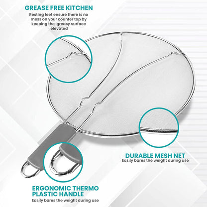 13" Grease Splatter Screen for Cooking | Stainless Steel Oil Splatter Guard and Ultra-Fine Mesh Protects Skin from Burns | TPR Tight-Grip Handle (Black)