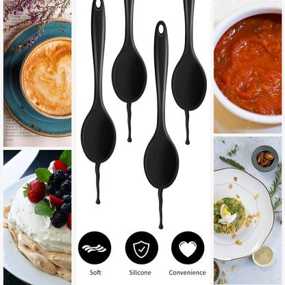 Shappy 4 Pieces Silicone Cooking Spoons 10.6 Inch Heat Resistant Kitchen Spoons for Mixing, Serving and Stirring Upgrade Large Non Stick Basting Utensils, Dishwasher Safe(Spoon,Fashionable Color)