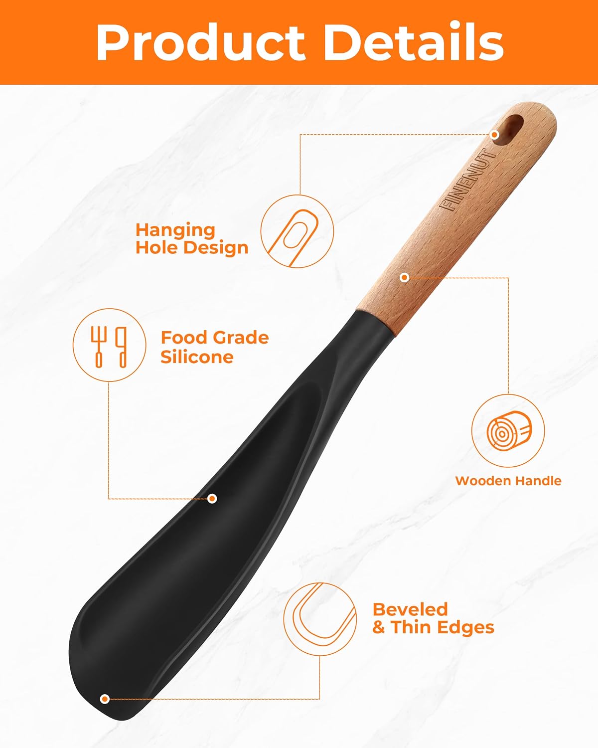Cooking Spoon Multifunction Spoonula Silicone Spatula Spoon 2-Pack, Dual-Use Heat Resistant 446°F, BPA-Free Non-Toxic Wooden Handle Rice Spoon Set for Non-Stick Cookware & Rice Cookers (Black)