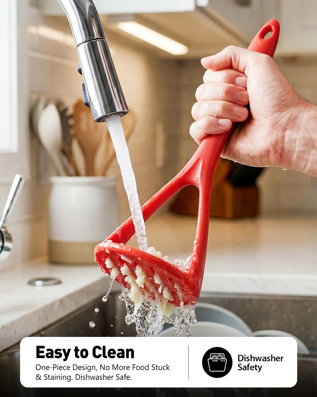 2-Pack Silicone Potato Masher - Heavy Duty, Non-Scratch, Dishwasher Safe
