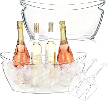 Clear Ice Bucket 4 Pack, 4L Acrylic Ice Buckets for Parties - Beverage Tub for Champagne, Beer, Wine Bottles, Large Drink Cooler Bin for Home or Commercial Use