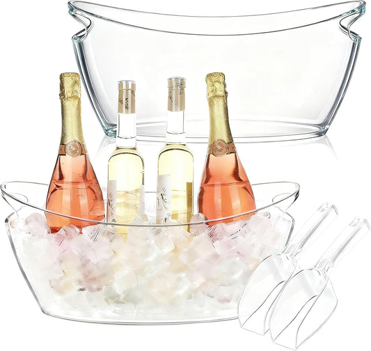 Clear Ice Bucket 4 Pack, 4L Acrylic Ice Buckets for Parties - Beverage Tub for Champagne, Beer, Wine Bottles, Large Drink Cooler Bin for Home or Commercial Use