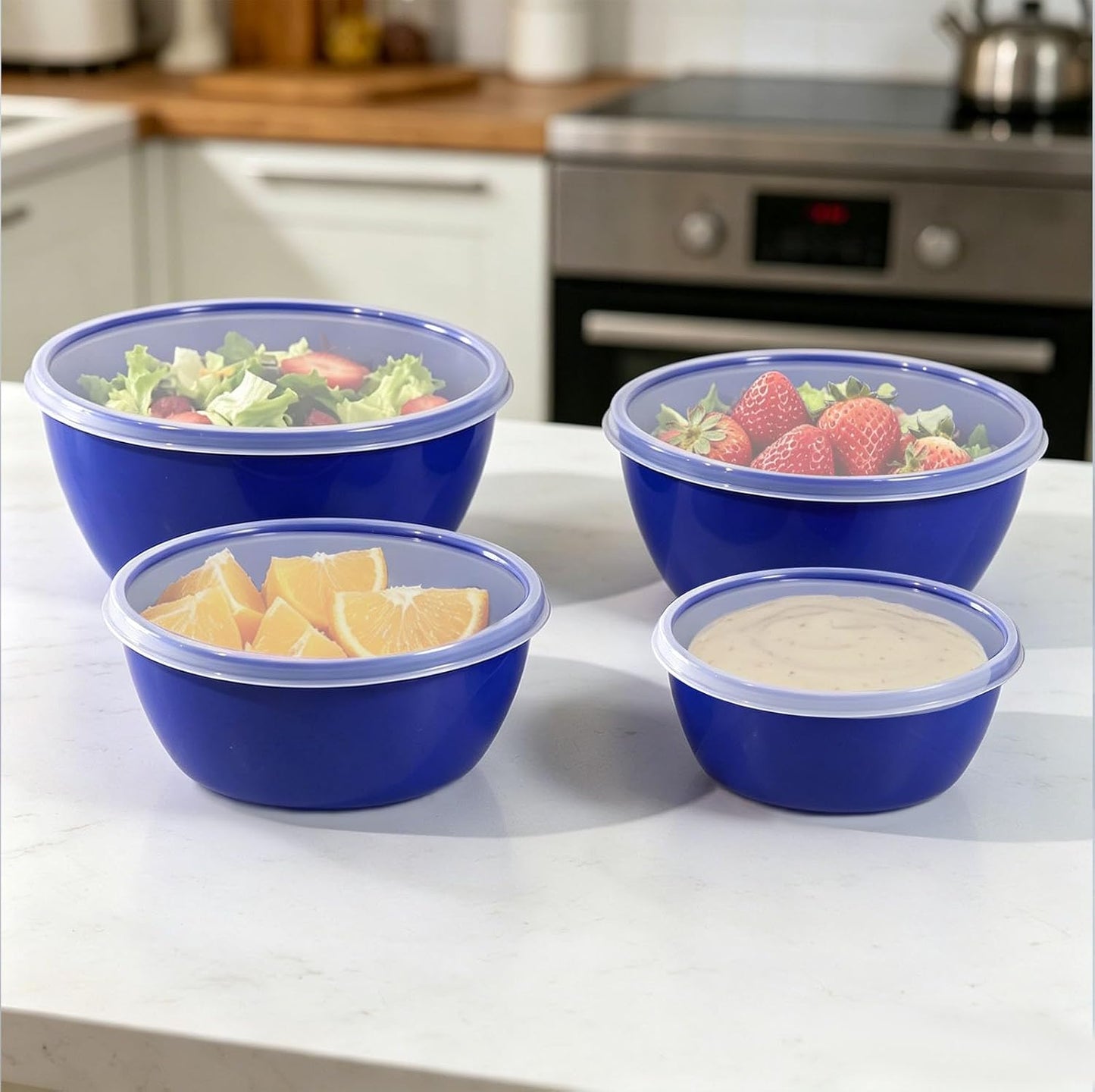 4-Piece Classic Plastic Prep Bowls with Lids, Nesting Plastic Small Mixing Bowl Set for Mixing, Baking, Prepping, Cooking and Serving Food, Microwave and Dishwasher Safe (Yellow)