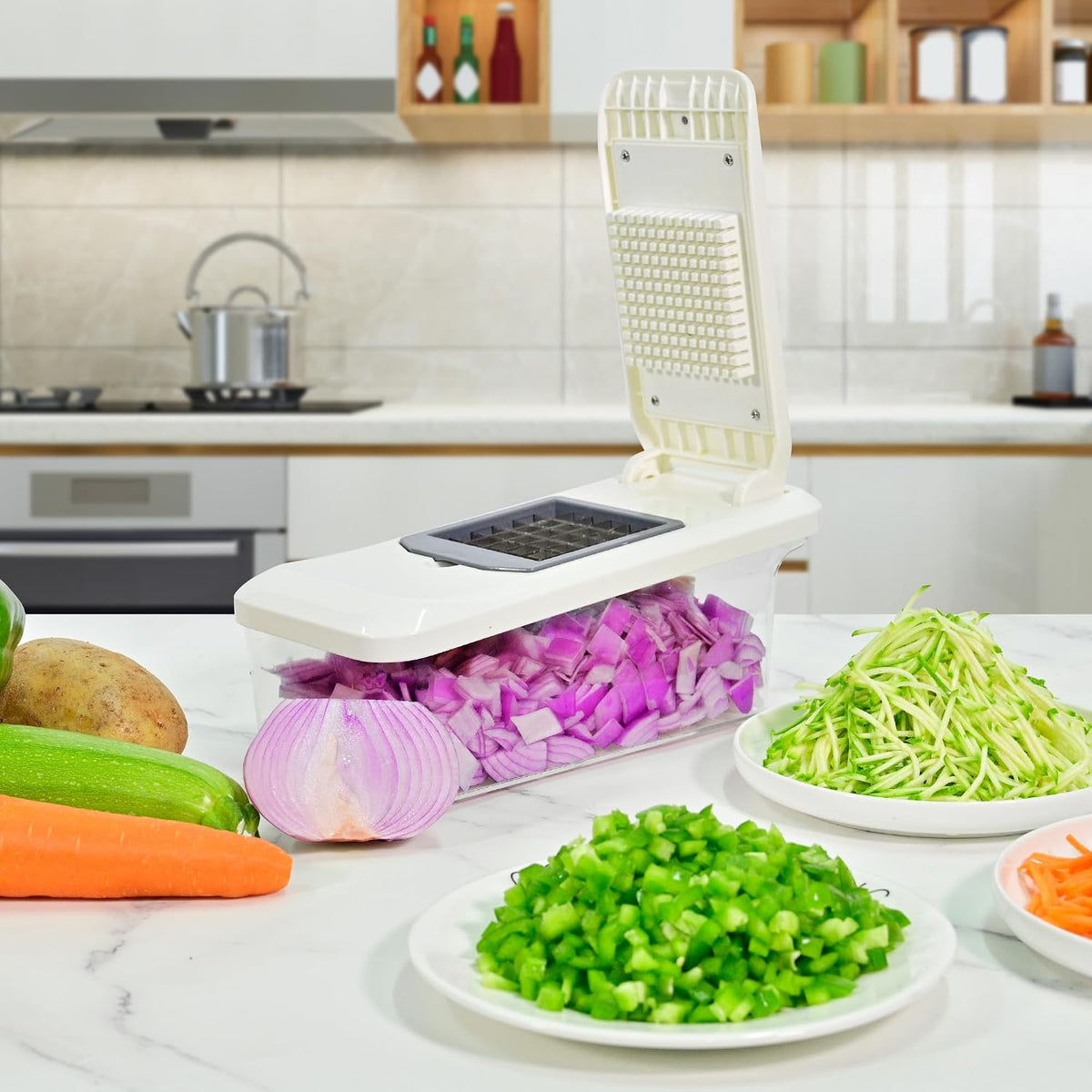 SUSTEAS Vegetable Chopper Mandoline Slicer, 6 Blade Chopper, 10-in-1 Gray