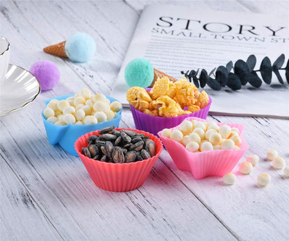 Reusable and Non-stick Silicone Baking Cups/Muffin Cup Molds in Storage Container-24 Pack-6 Vibrant Colors-4 Shapes(Flower,Star,Heart,Round)