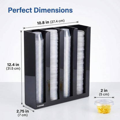 PJHOME Portion Sauce Cup Lid Organizer 4 Compartments Plastic Sauce Cup Holder for Counter Wall Mount Disposable Cup and Lid Storage Restaurant Supplies