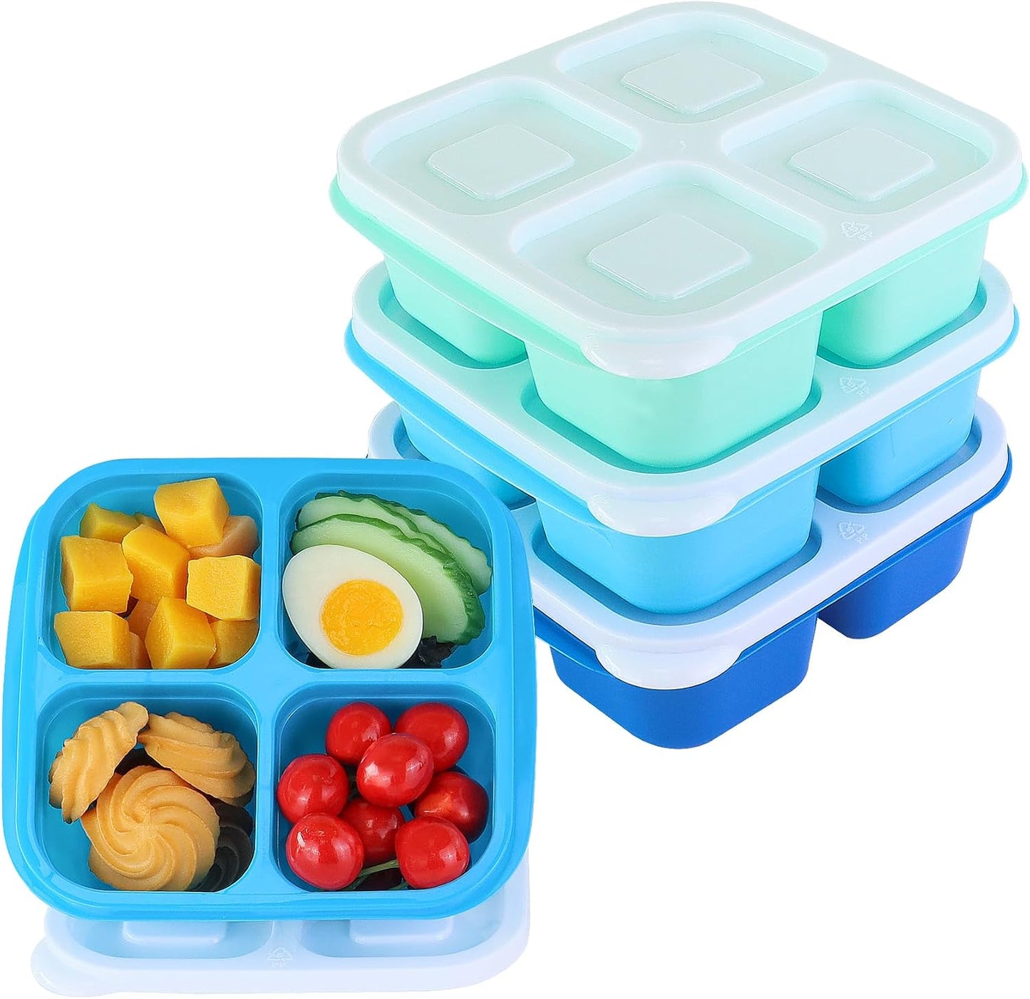 Finorder 6 Pack 4-Compartment Snack Containers, Reusable Food Containers for Kids School, Adults Office, Picnic Trip, Lunch Bento Box Meal Prep Containers (Bright Color Set)