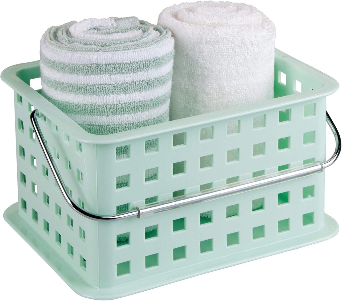 iDesign Spa BPA-Free Plastic Small Stackable Basket with Handle - 9.25" x 7" x 5", Mint