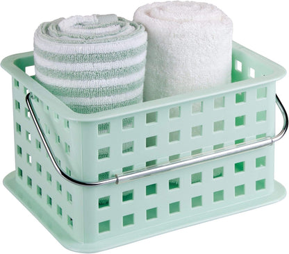 iDesign Spa BPA-Free Plastic Small Stackable Basket with Handle - 9.25" x 7" x 5", Mint