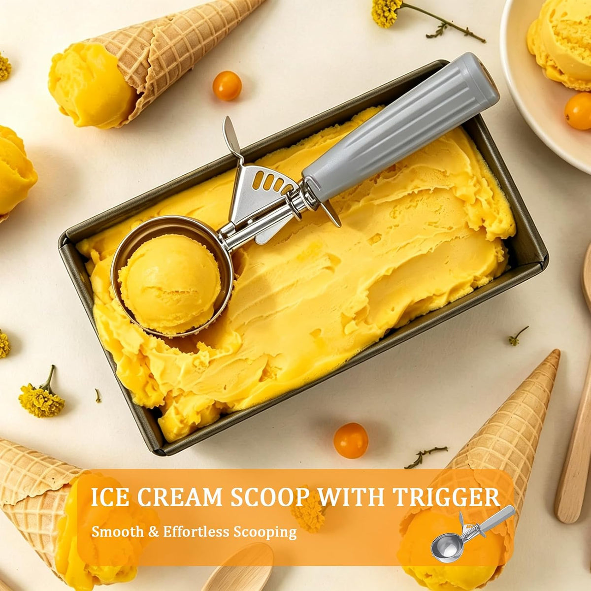 4 Pcs Ice Cream Scoop with Trigger 4 oz Stainless Steel Cookie Dough Scoops