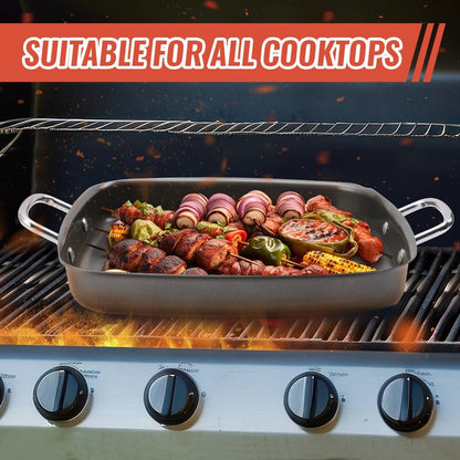 Grill Pan - 11'x15'' BBQ Grill Topper With Handles