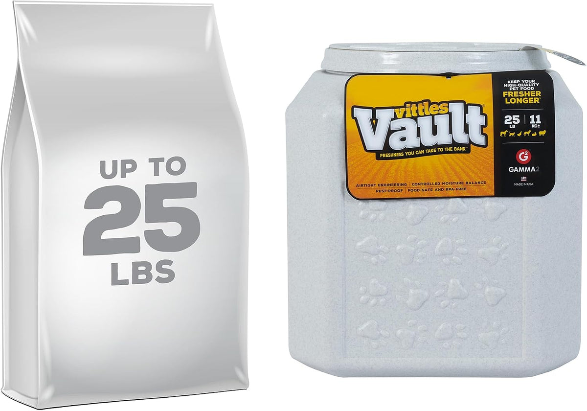 Vittles Vault Traditional Pet Food Storage Container For Dog Kibbles/Bird Seed/Oatmeal/Rice/Flour/Cereal, BPA Free Plastic, Sealed Airtight For Cat Food, Up To 30 lb, Made in USA, With Scoop, Gray