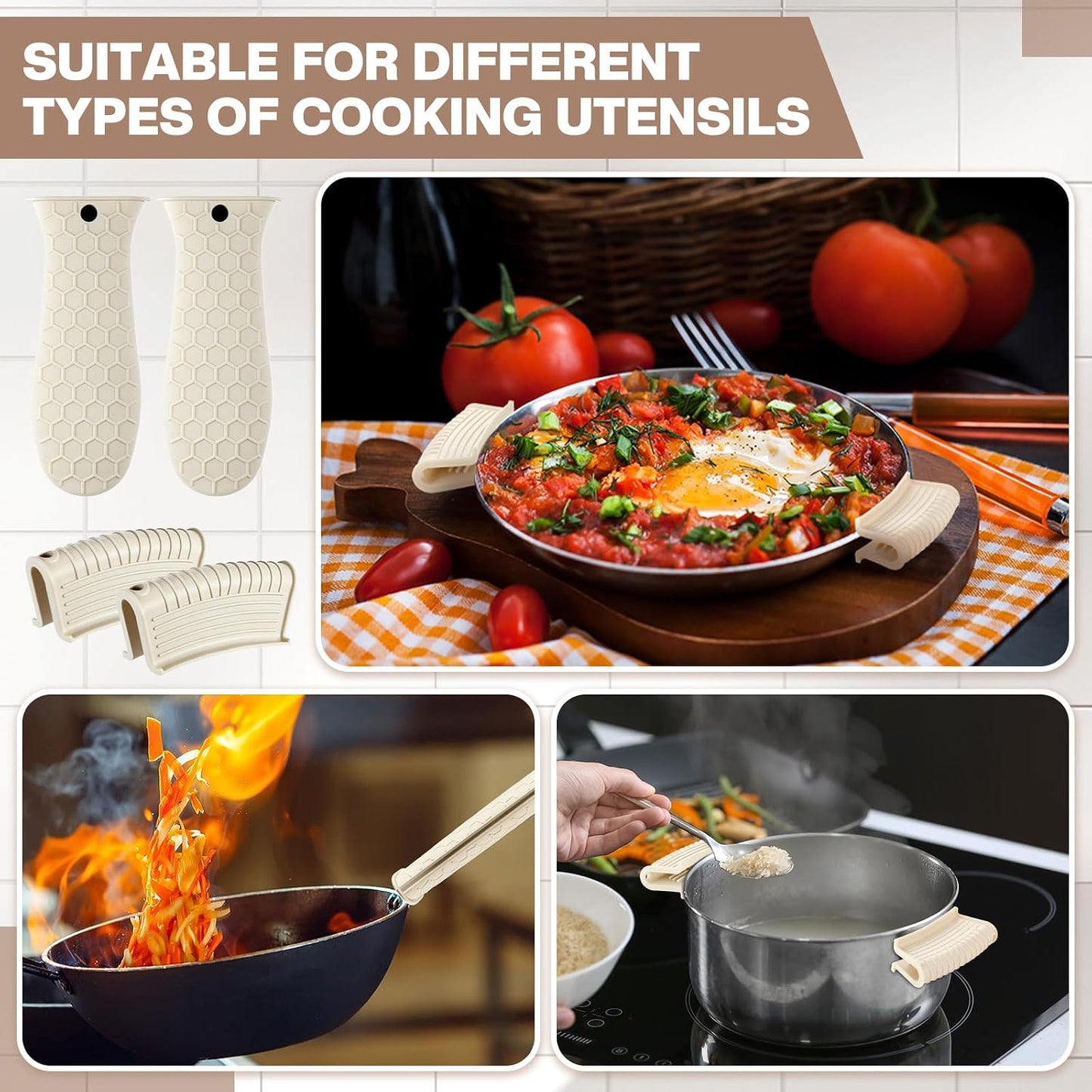 Patelai 8Pcs Silicone Cast Iron Handle Cover,Black