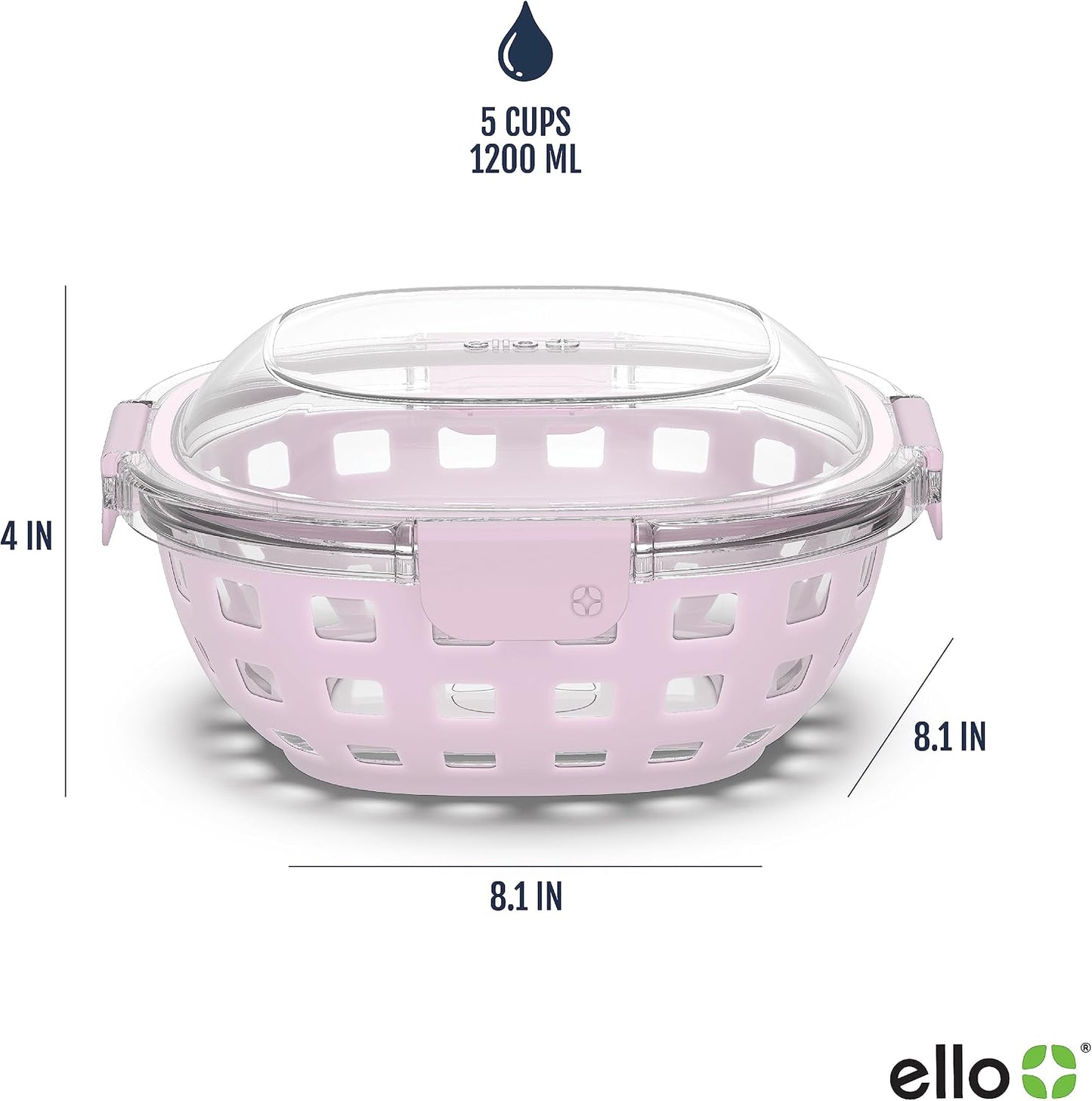 Ello DuraGlass Rounds Glass Food Storage Containers - Meal Prep Bowls with Silicone Sleeve and Airtight Lids, 3 Cup, Gray