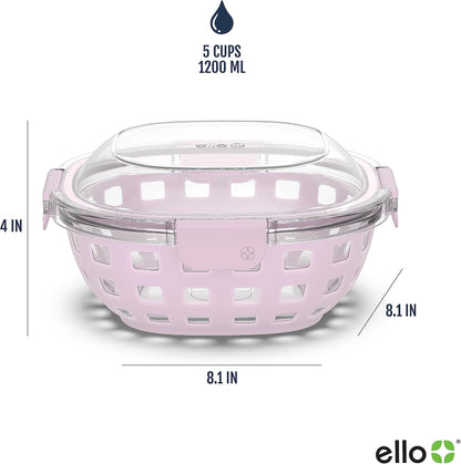 Ello DuraGlass Rounds Glass Food Storage Containers - Meal Prep Bowls with Silicone Sleeve and Airtight Lids, 3 Cup, Gray