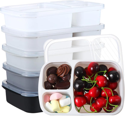 Honeydak 5 Pack Snack Containers 3 Compartment Bento Snack Boxes Divided Meal Prep Containers with Lids Reusable Adults Lunch Food Storage Box for School Work Travel(Elderberry)