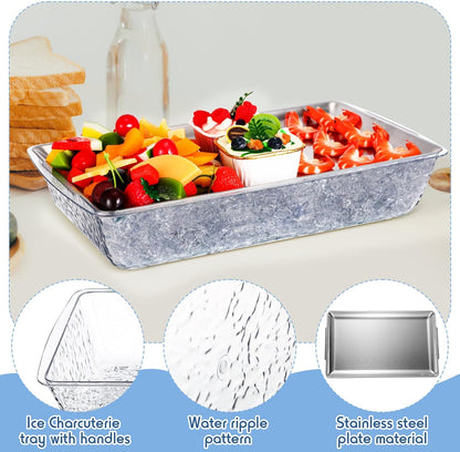 Baderke 3 Set 16" x 9'' Chilled Serving Tray for Parties with Compartments Rectangle Serving Dish Ice Charcuterie Party Platter for Shrimp Fruit Seafood Vegetable Appetizer (Silver)