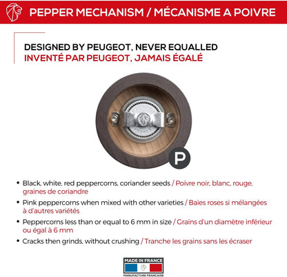 Peugeot Paris Classic Manual Pepper Mill - Adjustable Grinder - Beechwood, Chocolate, 7-Inch