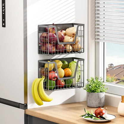 2 Set Magnetic Shelf for Fridge, Potato & Onion Storage Bins, Magnetic Fruit Basket for Refrigerator Pantry Kitchen Counter Laundry Organizer, Fridge Magnetic Spice Rack Magnet Fridge Storage