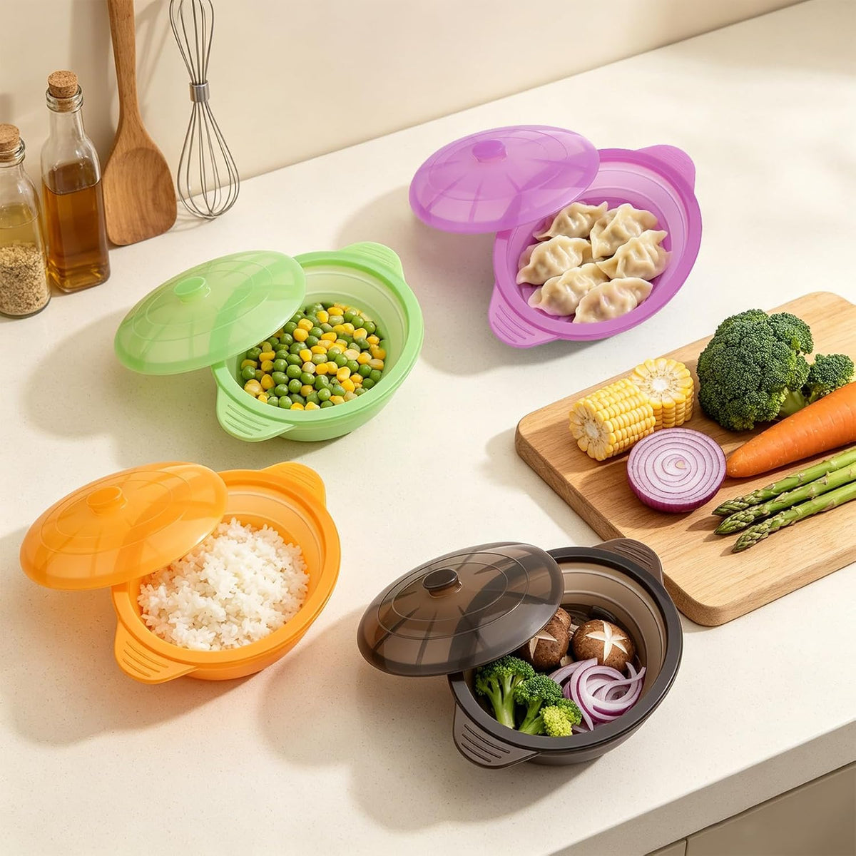 Silicone Microwave Steamer Collapsible Cooker for Vegetables Fish Prep Meal