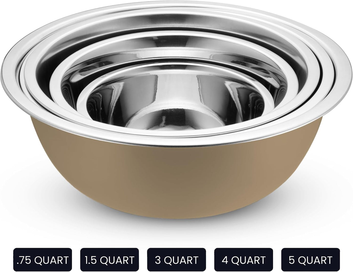 WHYSKO Stainless Steel Mixing Bowl Set, 10 Piece Stainless Steel Mixing Bowls with Lids Set for Food Prep Storage and Serving, Dishwasher Safe for Kitchen Baking Cooking, Silver