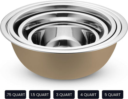 WHYSKO Stainless Steel Mixing Bowl Set, 10 Piece Stainless Steel Mixing Bowls with Lids Set for Food Prep Storage and Serving, Dishwasher Safe for Kitchen Baking Cooking, Silver