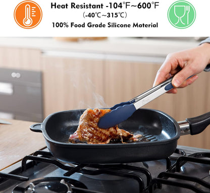 HOTEC Premium Stainless Steel Locking Kitchen Tongs with Silicon Tips, Set of 2-9" and 12"