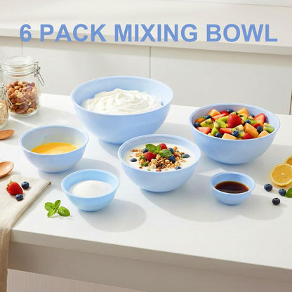 BoxedHome BPA Free Plastic Round Mixing Bowl with Lids, 12 Pack Nesting Bowls with Lids Set, Microwave and Dishwasher Safe Prep & Serving Bowls Great for Mixing, Baking, Serving (pinkish green, 12pcs)