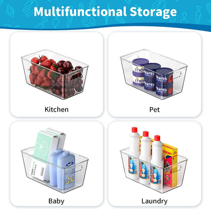 Clear Plastic Storage Bins, 4-Pack Stackable Pantry Organizers and Storage Containers for Kitchen, Fridge, Cabinet and Closet Organization - Home Essentials