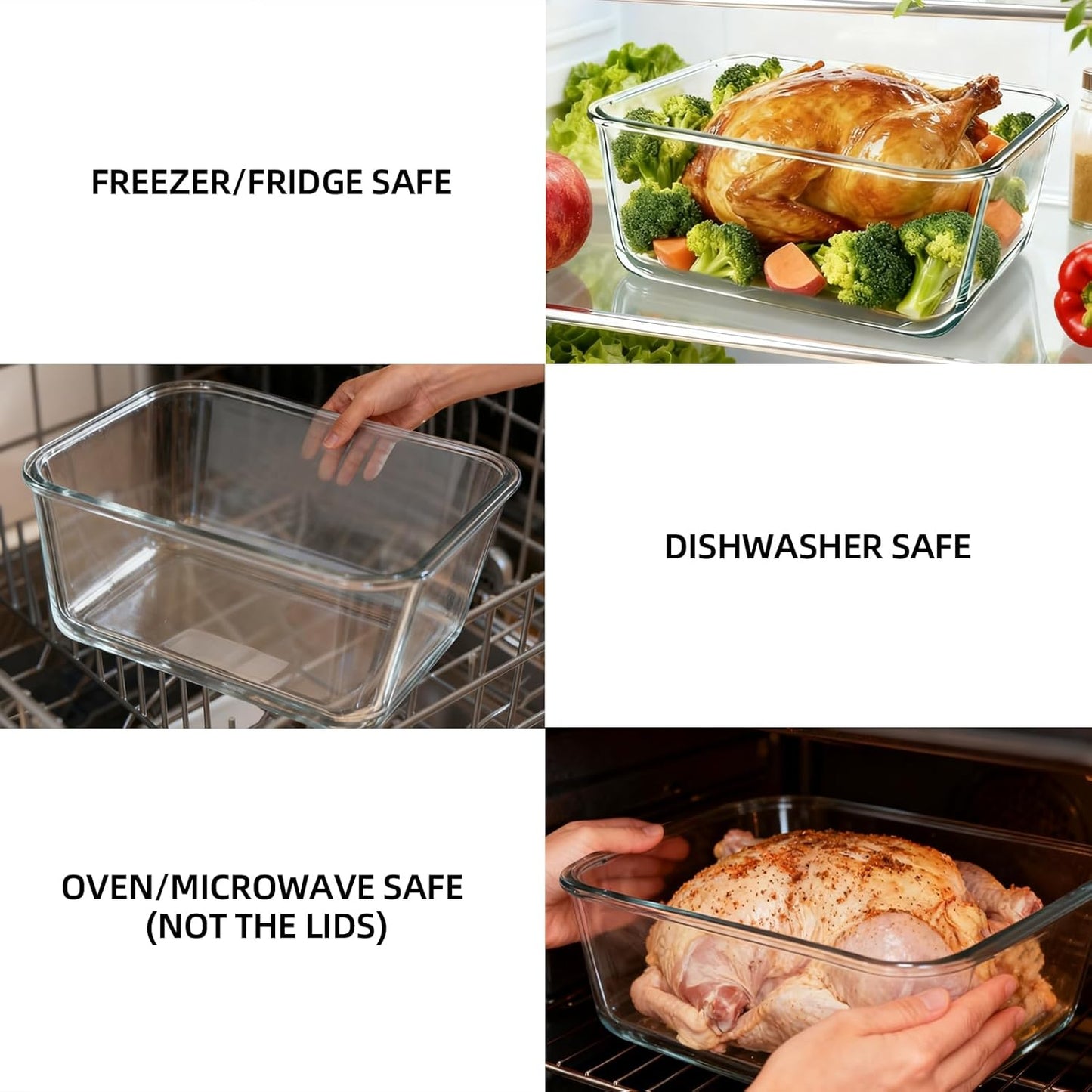 200oz/6000ml/26cup Extra Large Glass Storage Containers with Airtight Lid - Borosilicate Large Glass Food Storage for Rotisserie Chicken, Turkey - XL Big Glass Soup Bowls Freezer to Oven Safe