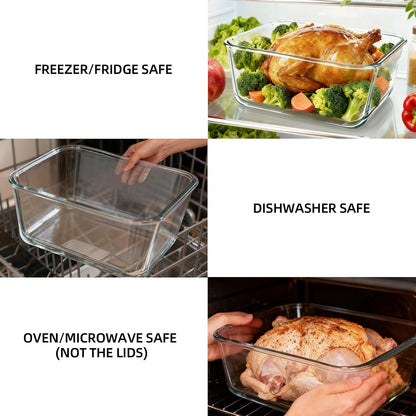 200oz/6000ml/26cup Extra Large Glass Storage Containers with Airtight Lid - Borosilicate Large Glass Food Storage for Rotisserie Chicken, Turkey - XL Big Glass Soup Bowls Freezer to Oven Safe