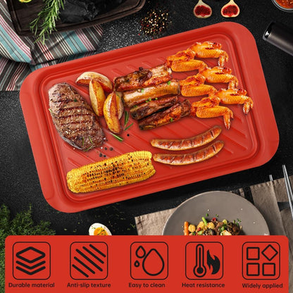 Grill Prep Trays Set of 2, 17.2 x 10.5 in Melamine BBQ Serving Trays with Tongs, Red and Black Nesting Trays for Prep and Serve, Dishwasher Safe