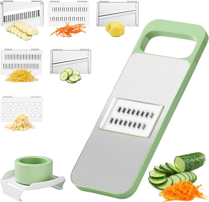 6-in-1 Mandoline Slicer for Kitchen with Interchangeable Blades, Multi-Veggie Cutter, Food Chopper with Stainless Steel Blades, Safe Hand Guard, Ideal for Salad, Meal Prep & Healthy Cooking