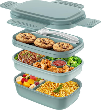 Modern Adult Lunch Box, Stackable Lunch Containers, Minimalist Design Bento Box with Utensil Set - Leak-Proof for Dining Out, Work, School, Picnic