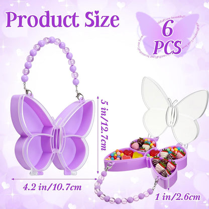 Cunno 6 Pack Valentines Day Containers Butterfly Shaped Food Containers Large Plastic Snack Box Food Storage with Handle Divided Serving Tray Portable Jewelry Organizer for Candy Fruit Purple