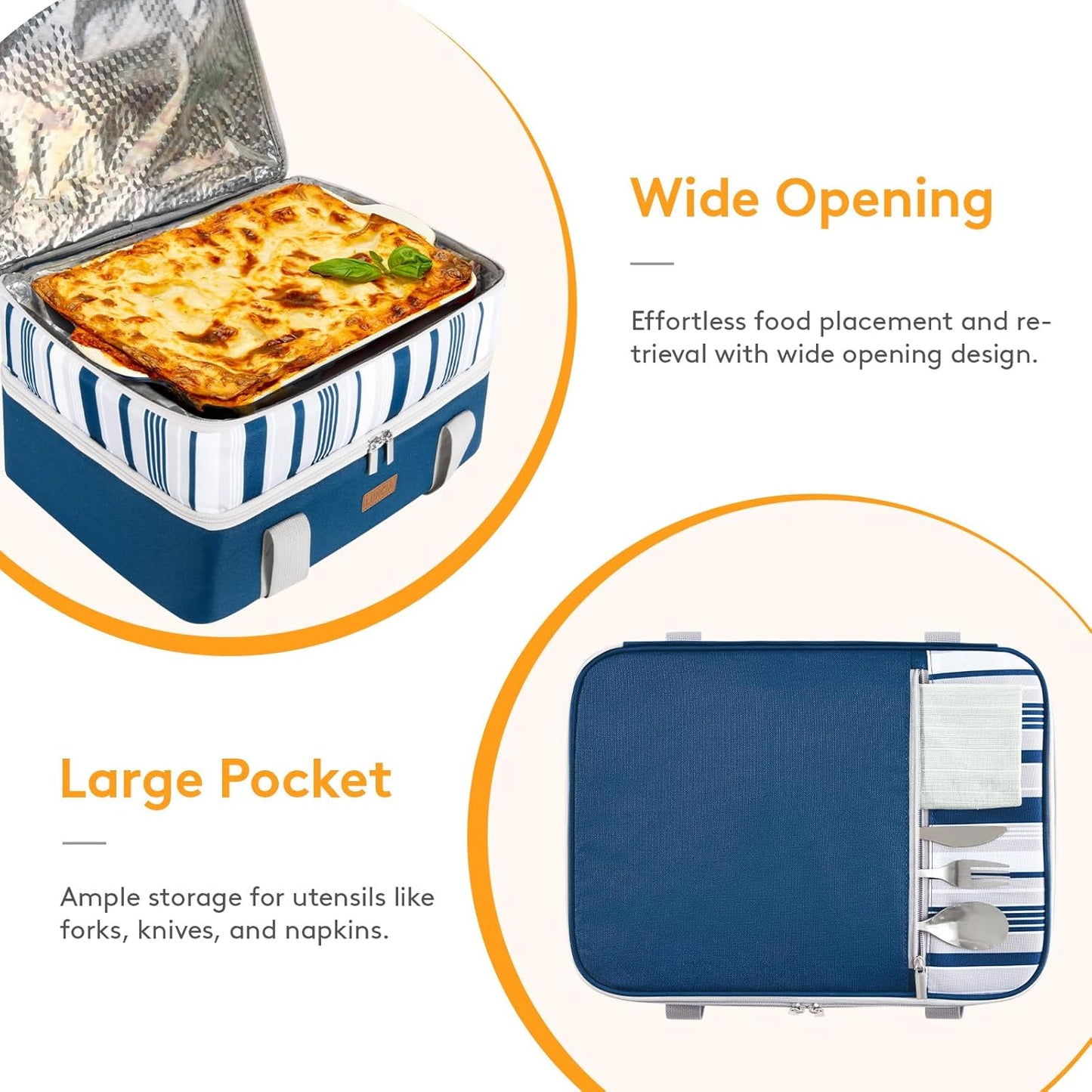 LUNCIA Insulated Single Decker Casserole Carrier, Lasagna Lugger Tote Keeps Food Hot or Cold, Thermal Lunch Bag for Potluck Parties, Picnic and Cookouts, Fits 9" x 13" Baking Dish, Black