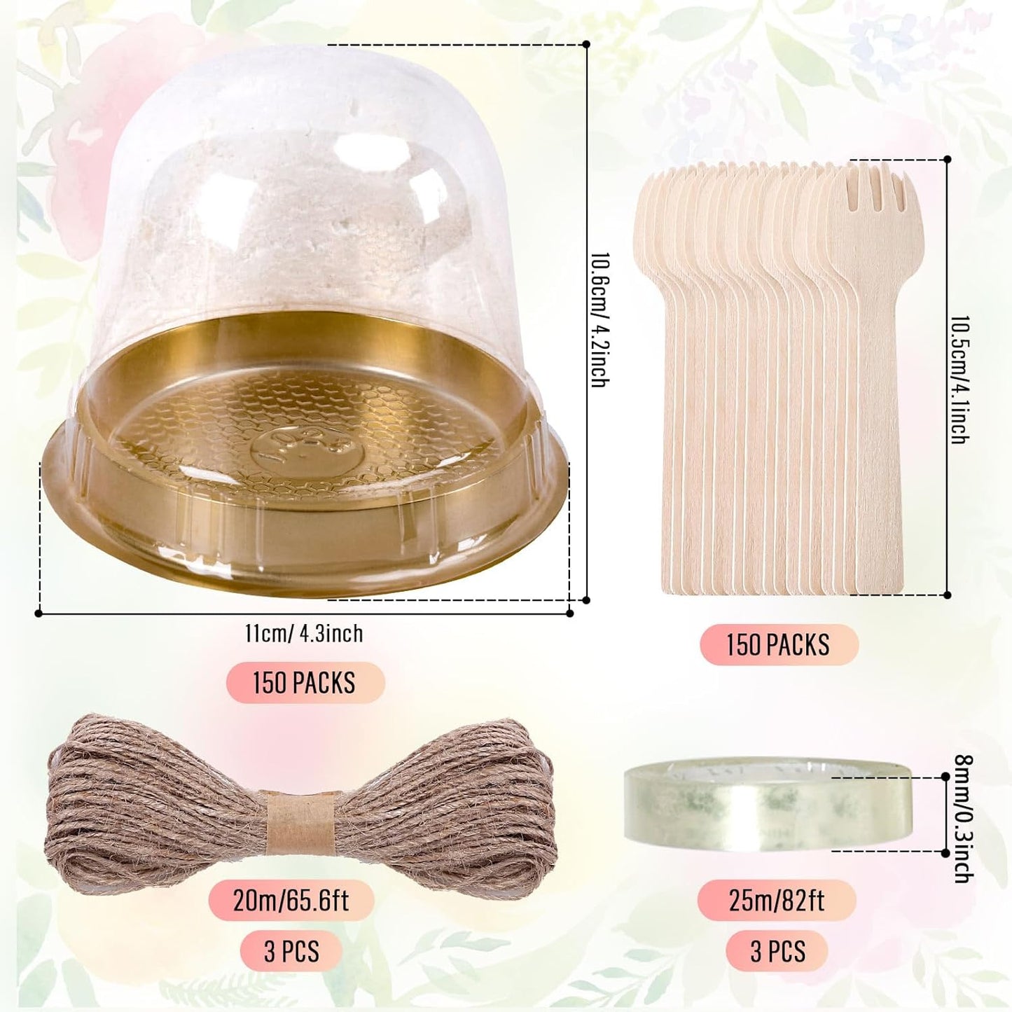 Whaline 50 Sets Disposable Individual Charcuterie Cup Clear Plastic Round Cake Boxes with Dome Lids Mini Wooden Spork Rope for Outdoor Snack Packing Open Houses Gatherings Wedding Party Event