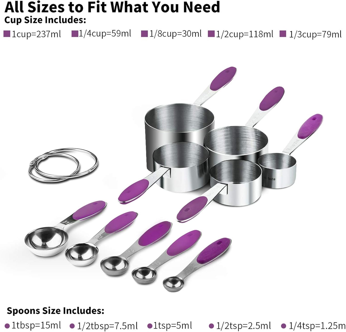 Measuring Cups : U-Taste 18/8 Stainless Steel Measuring Cups and Spoons Set of 10 Piece, Upgraded Thickness Handle(Black)