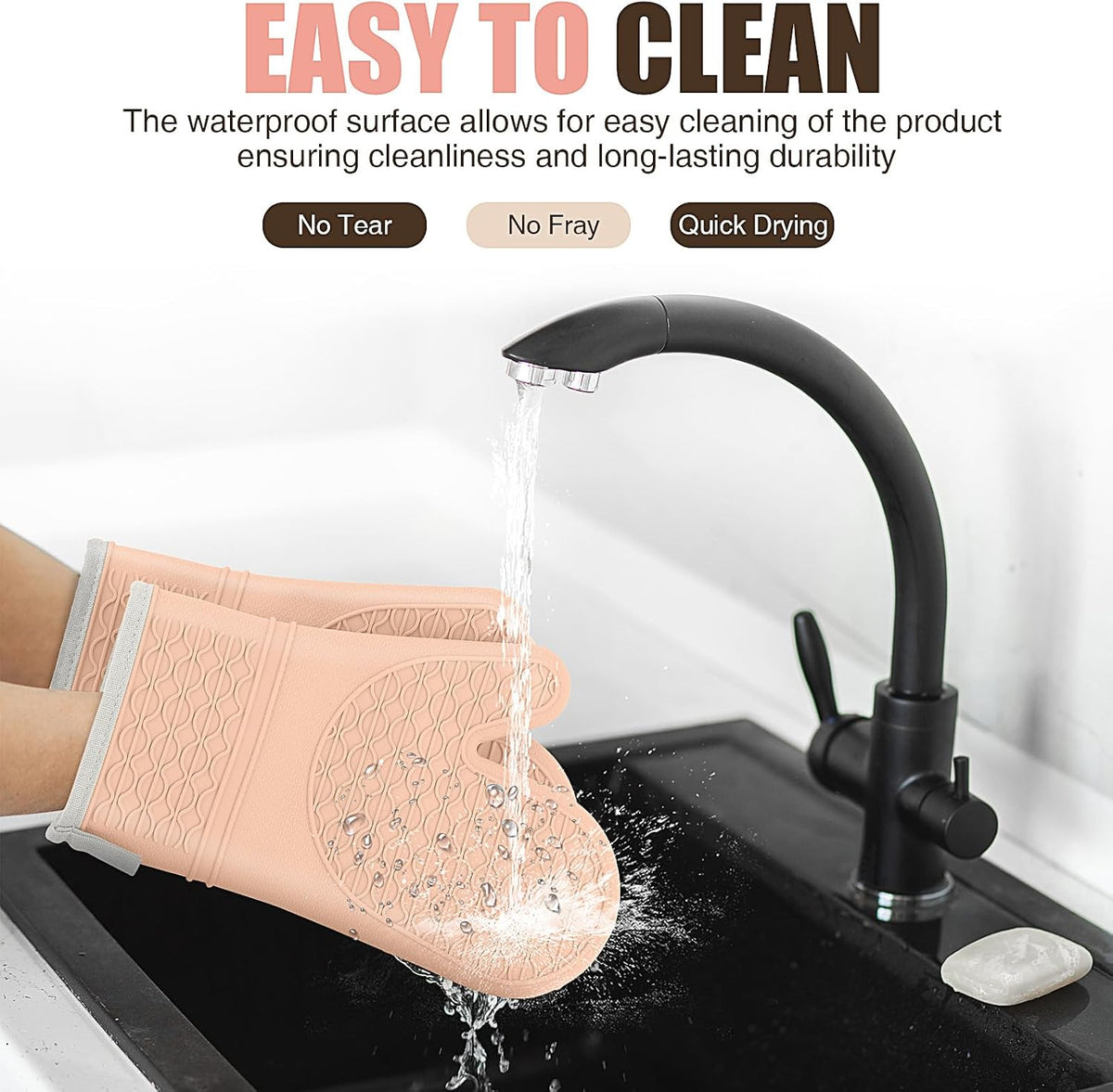 Silicone Oven Mitts, Heat Resistant 2PCS Oven Mitts with Soft Cotton Lining, Waterproof Non-Slip Grip Oven Glove, Kitchen Potholder Mits for BBQ, Baking, Cooking, 12.5 Inch - Grey