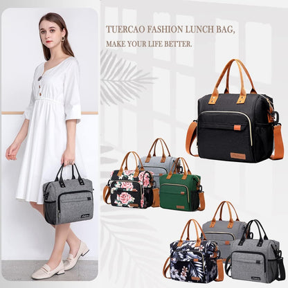 TuErCao Small Lunch Bag Lightweight Insulated Lunch Box for Women Work Portable Soft Cooler for Picnic Travel Road Trips, Loncheras para Mujer, Black