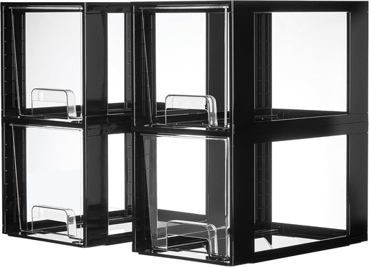Vtopmart 4 Pack Large Stackable Storage Drawers,Easily Assemble Acrylic Bathroom Closet Undersink Organizers and Storage,Plastic Bins for Kitchen Cabinets,Pantry,Makeup,Medicine Organization