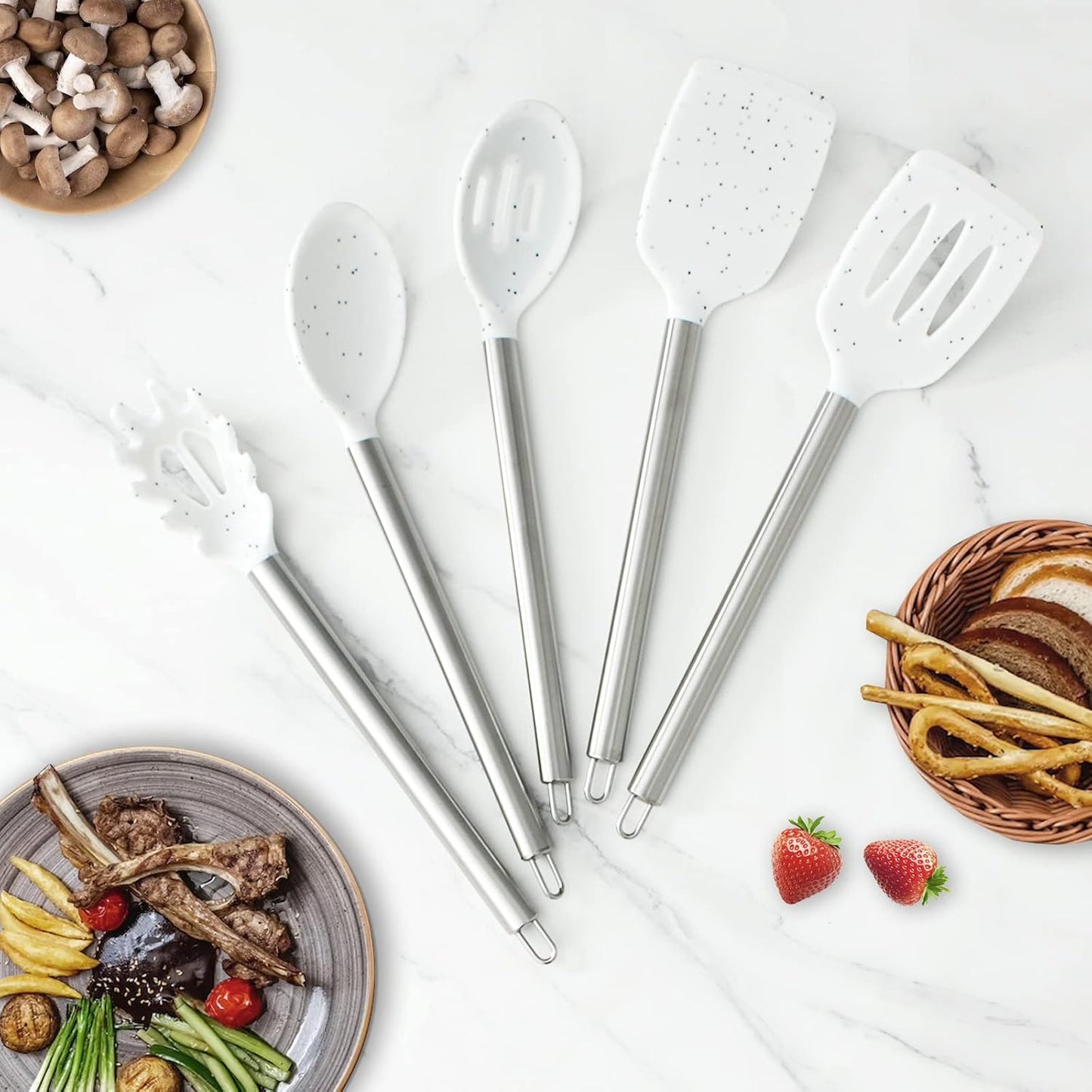 COOK WITH COLOR Silicone Cooking Utensils, Kitchen Utensil Set, Easy to Clean Silicone Kitchen Utensils, Cooking Utensils for Nonstick Cookware, Kitchen Gadgets Set, 38 Piece, Mint