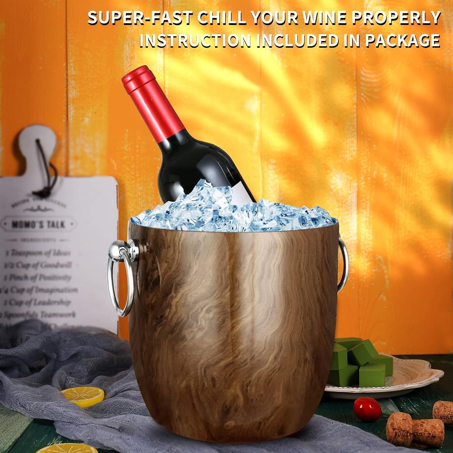Ice Bucket with Lid, Scoop, Tongs and Strainer - Well Made Insulated Stainless Steel Keep Ice Frozen Longer - Ideal for Cocktail Bar, Parties, Chilling Wine, Champagne - 3 Liter (Stainless Steel)