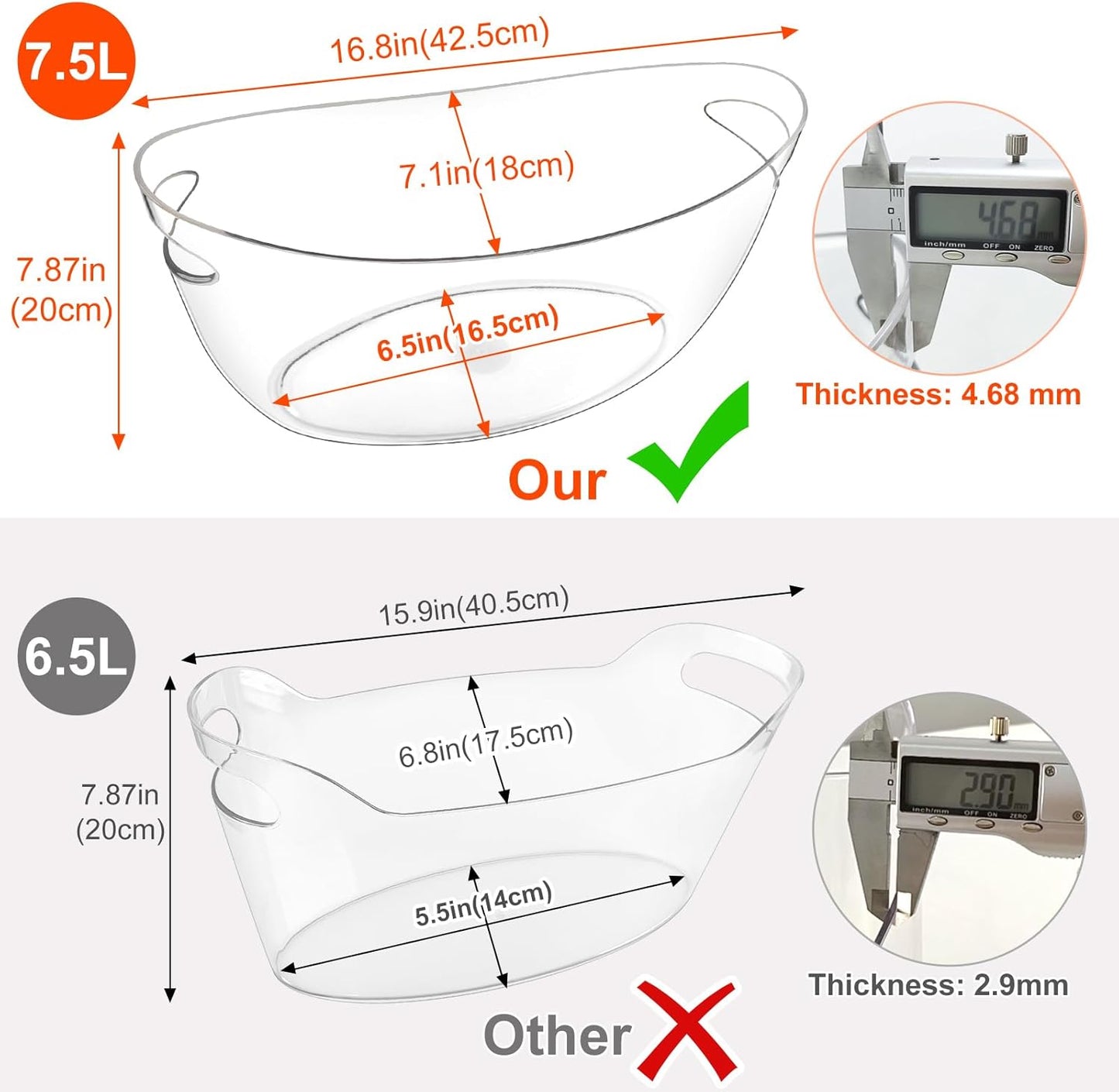 Ice Buckets for Parties 2 Packs,Portable Ice Bucket with Scoops, Thick Champagne Cooler,Drink Buckets for Cocktail Bar,Mimosa Bar Supplies,Beverage Tub Chiller for Wine,Beer (Clear, 5.5L)